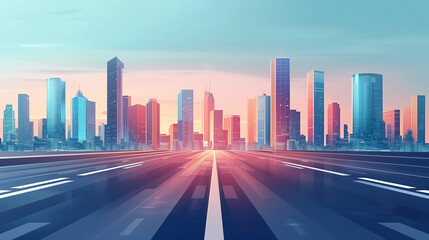 Fototapeta premium Concrete Highway With City Skyline