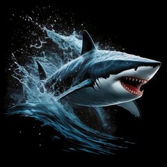 Obraz premium Fierce Shark with Dynamic Water Splashes on Black