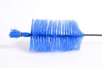 Blue Bottle Brush isolated on White Background. Brush Cleaner for Glasses and bottles
