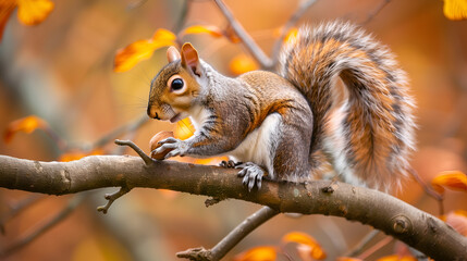 A squirrel perched on a tree branch