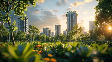 Fototapeta premium Growth and progress in urban development, visualizing the transformation of cityscapes with sustainable architecture