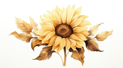 Watercolor sketch of a sunflower reaching towards the sun with its golden petals and rich brown center