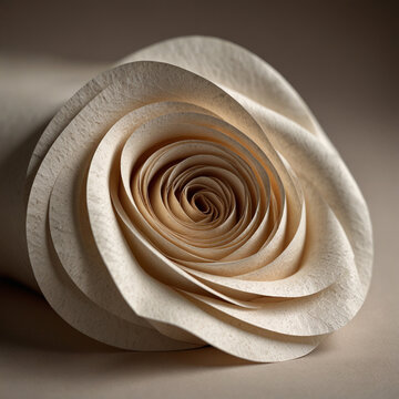 A beautifully detailed paper flower crafted with precision, showcased on a neutral surface with gentle lighting enhancing its texture.