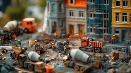 Fototapeta premium Miniature Construction Site Diorama