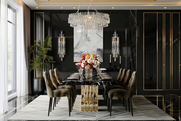 Luxury dining room interior design in classic style
