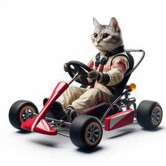 Cat athlete riding a racing car