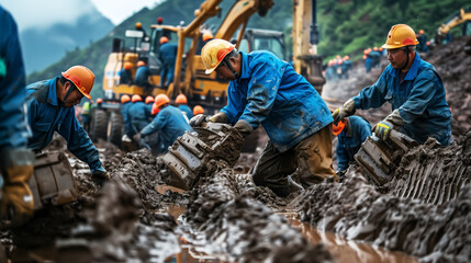 workers working in construction site, teamwork concept