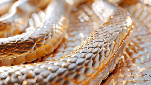 Gradient gold shiny snake skin close up