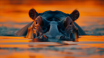 a hippo soaking in the water