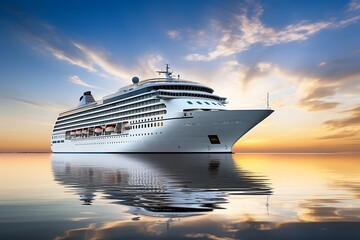 Luxury cruise ship on the water at sunset