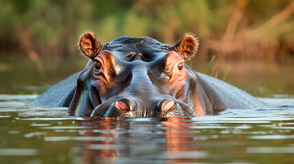 a hippo soaking in the water