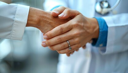A Compassionate Doctor A close-up shot of a doctor's hands gently holding a patient's hand, conveying empathy and care