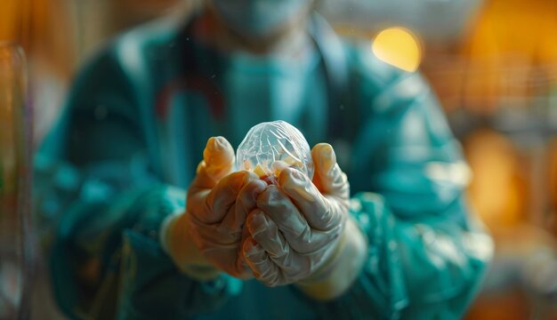 Doctor carries baby in amniotic sac premature birth