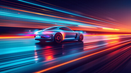 Fototapeta premium fast moving futuristic car with neon light