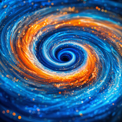 A mesmerizing spiral of colors, predominantly blue and orange, with a black hole at the center, creating a captivating visual effect.