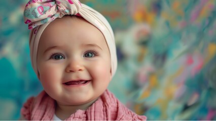 Adorable little baby portrait. Cute baby girl indoor. 6 month child smiling