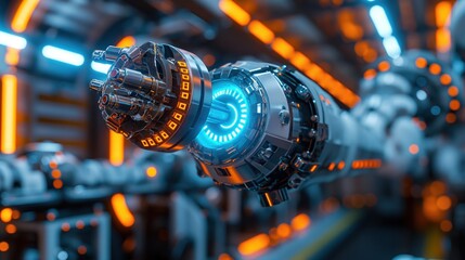 Futuristic Robotic Arm in High-Tech Factory