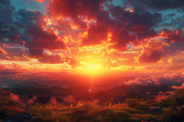 A breathtaking sunset painting the sky in hues of crimson and gold, casting a warm glow over the...