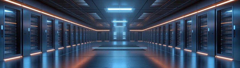 Modern Datacenter with Advanced Server Infrastructure and Lighting
