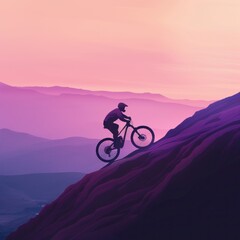 Fototapeta premium Cinematic capture of mountain bikes carried out in steep areas and rough obstacles with gradient background, extreme hobby, with different angel captures widening