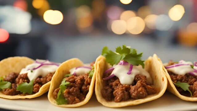 Mexican tacos with ground beef, vegetables and spices