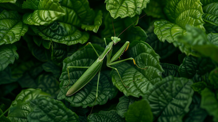 A praying mantis on the leave