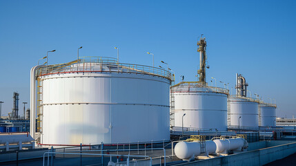  oil refinery warehouse, oil terminal storage tank, White oil tank storage chemical petroleum petrochemical refinery product at oil terminal.