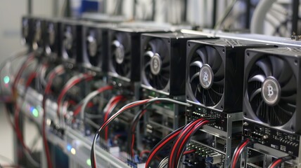Fototapeta premium Bitcoin mining computer using extreme amounts of electricity