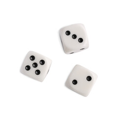 Three dices isolated on white, top view. Game cubes