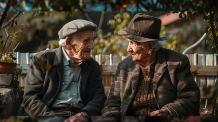 Fototapeta premium An old man and an old woman sat in the corner of the garden