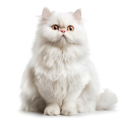 Longhair White Persian Cat Sitting &ndash; Kitten Isolated White Background