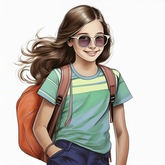 a cute girl student wearing sunglasses and a bag