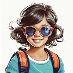 a cute girl student wearing sunglasses and a bag