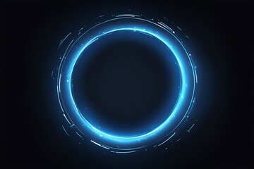  blue circle light frame on black background. Blue light effects on round placeholder for your text on dark background. A blue glowing circle. For futuristic or technology-themed designs. 