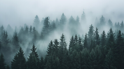 a mysterious foggy forest