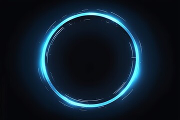 blue circle light frame on black background. Blue light effects on round placeholder for your text on dark background. A blue glowing circle. For futuristic or technology-themed designs. 