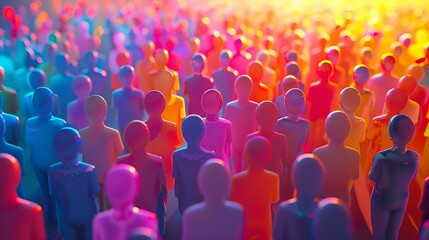 Brightly colored 3D people in diverse community gathering