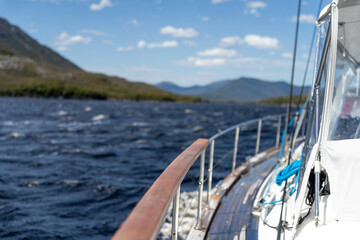sailing on a yacht in the australian in the remote forest wilderness in spring in australia