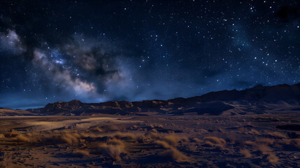 a surreal desert landscape at night