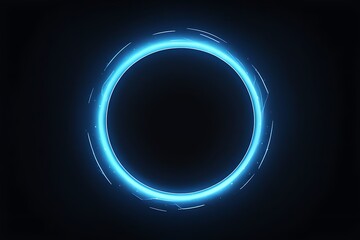  blue circle light frame on black background. Blue light effects on round placeholder for your text on dark background. A blue glowing circle. For futuristic or technology-themed designs. 