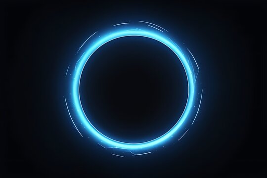  blue circle light frame on black background. Blue light effects on round placeholder for your text on dark background. A blue glowing circle. For futuristic or technology-themed designs. 