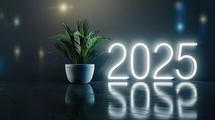 Happy New Year 2025 Bright white neon,