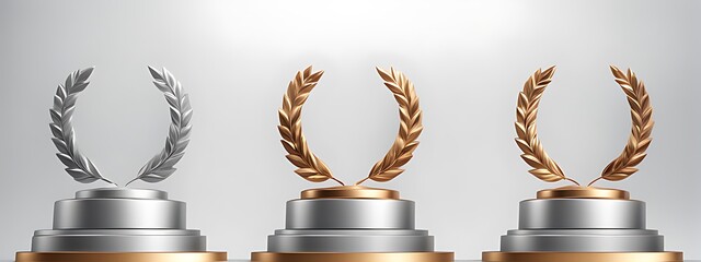  Winner award podium prize silver gold trophy win champion pedestal first stage bronze sport. Podium background winner 3d award ceremony medal platform laurel best place second third design light even