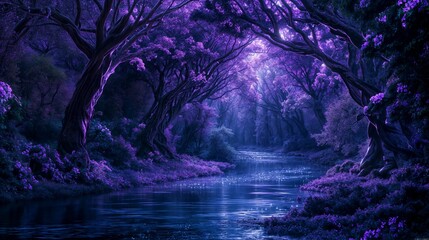 Not a wide river in an ultraviolet forest with fluorescent trees
