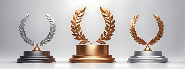  Winner award podium prize silver gold trophy win champion pedestal first stage bronze sport. Podium background winner 3d award ceremony medal platform laurel best place second third design light even