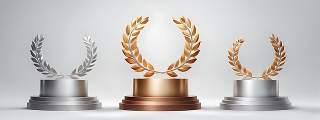  Winner award podium prize silver gold trophy win champion pedestal first stage bronze sport. Podium background winner 3d award ceremony medal platform laurel best place second third design light even