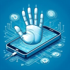 Human hand emerging from a smartphone. Social network concept.