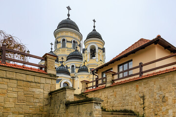 Monastery of Capriana in the Republic of Moldova. Background with selective focus and copy space