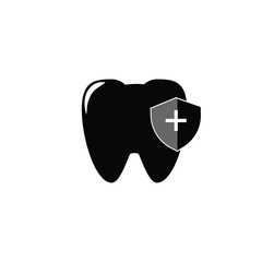 Dental Care icon. Dental Shield Tooth Protection. Healthy teeth and shield, anti-caries and protection bacteria. Teeth, insurance symbol.