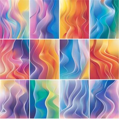 Abstract gradient vector set with vibrant 3D prisms, perfect for minimalist style cover templates for social media and promotional banners.